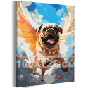 Мопс ангел с крыльями Животные Собака в небесах Влюблен в тебя Полет Для детей Детская 100х125 Раскраска картина по номерам на х