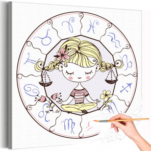 1 Девочка весы в зодиакальном круге Знак Зодиак Созвездие Для детей Детские Для девочек Раскраска картина по номерам на холсте