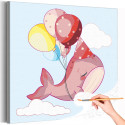 Розовый кит с воздушными шарами Коллекция Cute animals Рыбы Животные Для детей Детские Для девочек Для мальчиков Праздник Раскраска картина по номерам на холсте