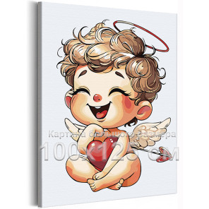 Влюбленный мальчик ангел с сердцем Дети Ребенок Малыш Любовь Для детей Детская 100х125 Раскраска картина по номерам на холсте
