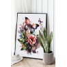 3 Цветы шиповника и бабочка Природа Букет Лето Яркая Интерьерная 100х125 Раскраска картина по номерам на холсте