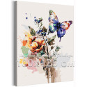 Ветвь с цветами и бабочка Природа Лето Яркая Интерьерная 100х125 Раскраска картина по номерам на холсте