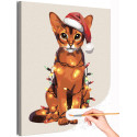1 Абиссинская кошка с гирляндой Животные Коты Котята Новый год Рождество Зима Раскраска картина по номерам на холсте