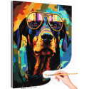 Стильный доберман в очках Животные Собака Радужная Яркая Раскраска картина по номерам на холсте