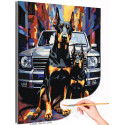 Пара доберманов и машина Животные Собака Автомобиль Городской пейзаж Стильная Для мужчин Раскраска картина по номерам на холсте