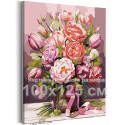 Букет пионов в подарок любимой Цветы Натюрморт Тюльпаны Яркая Интерьерная Эстетика 100х125 Раскраска картина по номерам на холсте