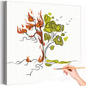 Дерево и огонь Коллекция Line Природа Абстракция Птицы Раскраска картина по номерам на холсте