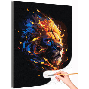 1 Лев с огненной гривой Животные Хищник Стильная Интерьерная Для мужчин Раскраска картина по номерам на холсте