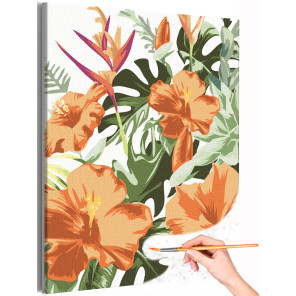1 Южные цветы Гибискус Природа Лето Яркая Интерьерная Раскраска картина по номерам на холсте