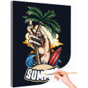 1 Рука с пальмой Пляж Лето Серфинг Раскраска картина по номерам на холсте