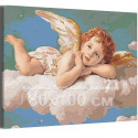 Ангел с золотыми крыльями на небе Люди Дети Ребенок Маленький мальчик 80х100 Раскраска картина по номерам на холсте с металличес