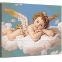 Ангел с золотыми крыльями на облаках Люди Дети Ребенок Маленький мальчик Небо 80х100 Раскраска картина по номерам на холсте с металлическими красками