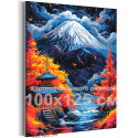 Яркая осень в Японии Природа Пейзаж Дом Горы Футзияма Вода Дождь 100х125 Раскраска картина по номерам на холсте с неоновыми красками
