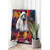 Стильная панда на фоне города Животные Арт Граффити Яркая Медведь Золото 100х125 Раскраска картина по номерам на холсте с неонов