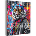 Стильный тигр и граффити Животные Арт Яркая Золото Для подростков 80х100 Раскраска картина по номерам на холсте с неоновыми крас
