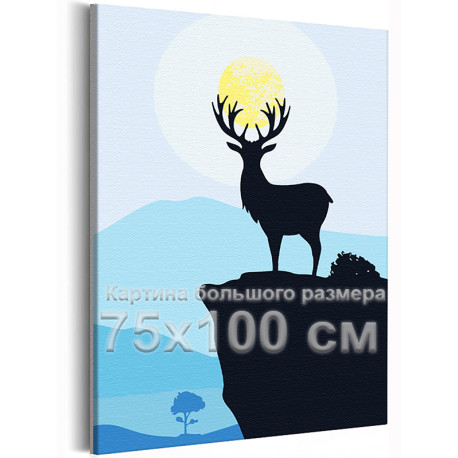 Пейзаж с оленем на фоне гор Животные Природа Минимализм Для триптиха Скандинавская Интерьерная Легкая 75х100 Раскраска картина п