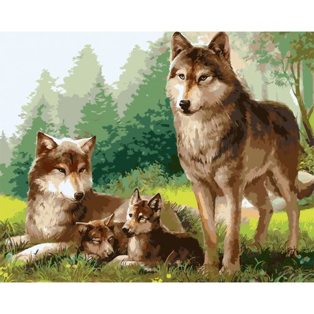 Волчье семейство Раскраска картина по номерам на холсте