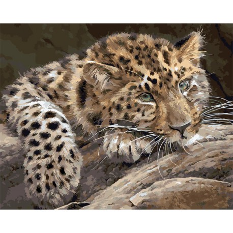 Задумчивый леопард Раскраска картина по номерам на холсте