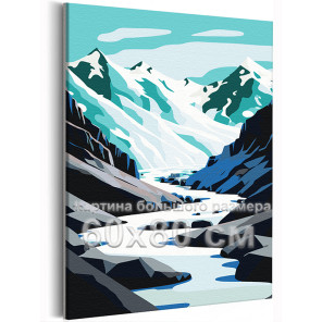 Река в снежных горах Пейзаж Природа Зима Для детей Маленькая Легкая 60х80 Раскраска картина по номерам на холсте