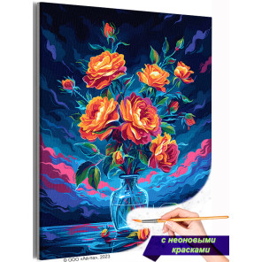  Розы на фоне заката Букет Цветы Натюрморт Яркая Для девушки Раскраска картина по номерам на холсте с неоновыми красками AAAA-ST