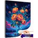 Розы на фоне заката Букет Цветы Натюрморт Яркая Для девушки Раскраска картина по номерам на холсте с неоновыми красками