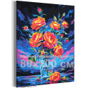 Розы на фоне заката Букет Цветы Натюрморт Яркая Для девушки 80х100 Раскраска картина по номерам на холсте с неоновыми красками