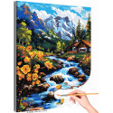 Цветы на берегу горной реки Пейзаж Природа Альпы Дом Весна Горы Вода Раскраска картина по номерам на холсте AAAA-ST0052