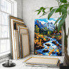  Цветы на берегу горной реки Пейзаж Природа Альпы Дом Весна Горы Вода 80х100 Раскраска картина по номерам на холсте AAAA-ST0052-
