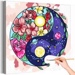 1 Планета Инь и Ян Природа Космос Эзотерика Цветы Яркая Раскраска картина по номерам на холсте