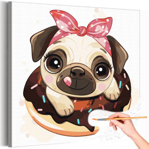 1 Мопс на пончике донатс Коллекция Cute puppy Собака Щенок Еда Животные Для детей Детские Для девочек Для мальчиков Раскраска ка