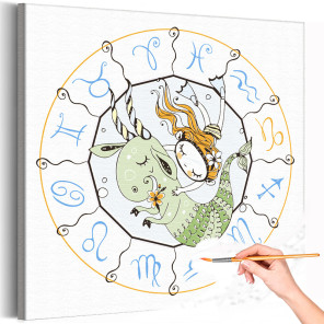 1 Девочка козерог в зодиакальном круге Знак Зодиак Созвездие Для детей Детские Для девочек Раскраска картина по номерам на холст