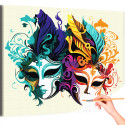 Яркие венецианские маски с перьями Карнавал Италия Для девушек Интерьерная Раскраска картина по номерам на холсте