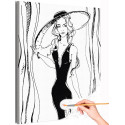 1 Девушка в вечернем платье Женщина Портрет Люди Черно-белая Раскраска картина по номерам на холсте