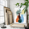 3 Натюрморт с синими листьями и вазами 10 Для триптиха Минимализм Абстракция Легкая Интерьерная Стильная 60х80 Раскраска картина