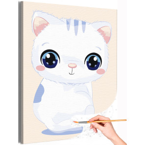 1 Милый белый котенок Коллекция Сute kitten Кот Кошка Животные Для детей Детские Для девочек Раскраска картина по номерам на хол