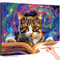 Котик с магической книгой Животные Кошки Котята Мем Магия Фэнтези Для детей Детская Яркая Раскраска картина по номерам на холсте