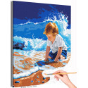 Ребенок на море Люди Дети Малыш Мальчик Пляж Океан Вода Лето Морской пейзаж Раскраска картина по номерам на холсте