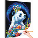 Маленькая панда с цветами Животные Медведь Яркая Раскраска картина по номерам на холсте с неоновыми красками