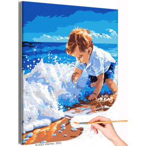  Малыш на море Люди Дети Ребенок Мальчик Пляж Океан Вода Лето Морской пейзаж Раскраска картина по номерам на холсте AAAA-NK688