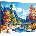 Осенняя река и высокие горы Пейзаж Природа Осень Деревья Вода Альпы Времена года Яркая 100х125 Раскраска картина по номерам на холсте