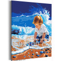 Ребенок на море Люди Дети Малыш Мальчик Пляж Океан Вода Лето Морской пейзаж 80х100 Раскраска картина по номерам на холсте
