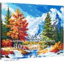 Яркая природа в горах Пейзаж Осень Деревья Река Вода Альпы Интерьерная Времена года 80х100 Раскраска картина по номерам на холсте