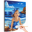 Девочка с голубыми глазами у моря Дети Ребенок Малыш Океан Морской пейзаж Пляж Лето Раскраска картина по номерам на холсте