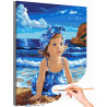  Девочка с голубыми глазами у моря Дети Ребенок Малыш Океан Морской пейзаж Пляж Лето Раскраска картина по номерам на холсте AAAA
