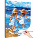 Девочки на берегу моря Дети Ребенок Сестры Океан Морской пейзаж Пляж Лето Раскраска картина по номерам на холсте