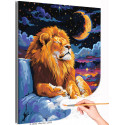Лев и луна Животные Хищники Звездная ночь Король Мультфильмы Для детей Раскраска картина по номерам на холсте