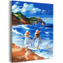 Сестры на берегу моря Дети Ребенок Девочка Подруга Океан Морской пейзаж Пляж Лето 80х100 Раскраска картина по номерам на холсте