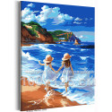 Сестры на берегу моря Дети Ребенок Девочка Подруга Океан Морской пейзаж Пляж Лето 100х125 Раскраска картина по номерам на холсте
