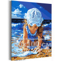 Девочка с ракушками на берегу моря Дети Ребенок Малыш Океан Морской пейзаж Пляж Лето 80х100 Раскраска картина по номерам на холсте
