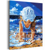 Девочка с ракушками на берегу моря Дети Ребенок Малыш Океан Морской пейзаж Пляж Лето 80х100 Раскраска картина по номерам на холс